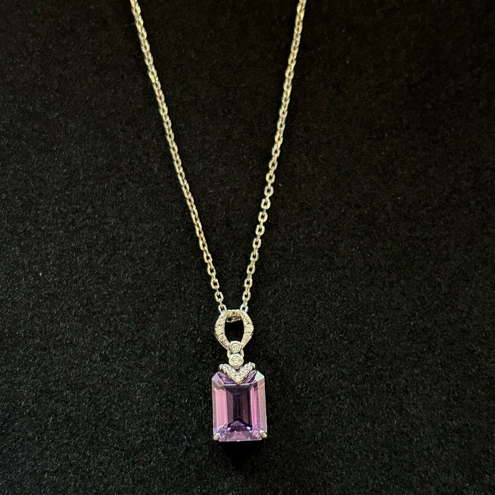 Baguette Cut Natural Amethyst Silver Necklace